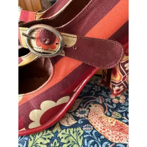 Hot Chocolate Design Mary Jane Heel Shoes 1970s Mod Floral Print Sz. 39 - Picture 7 of 10